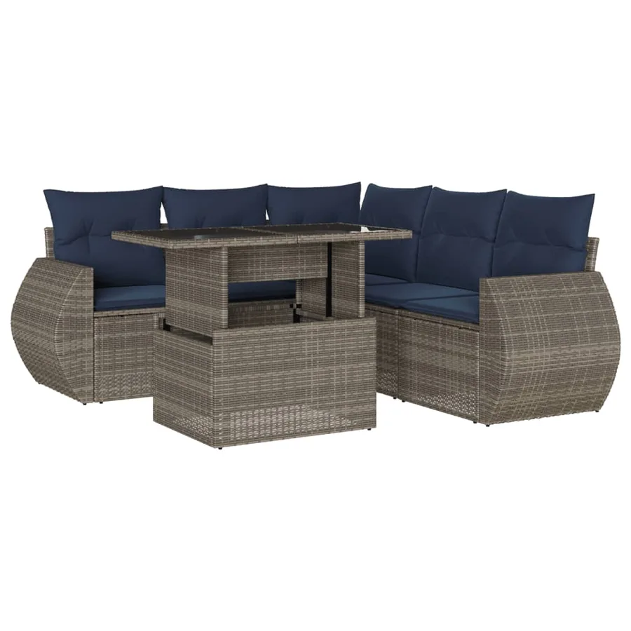 Ensemble de canapé de jardin 6 pcs avec coussins gris résine tressée - 2