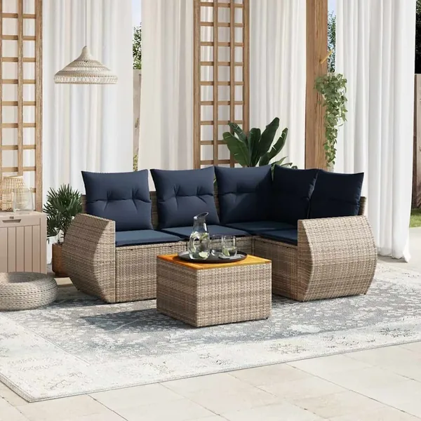 Ensemble de canapé de jardin 5 pcs avec coussins gris résine tressée