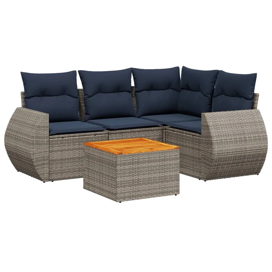 Ensemble de canapé de jardin 5 pcs avec coussins gris résine tressée - 2