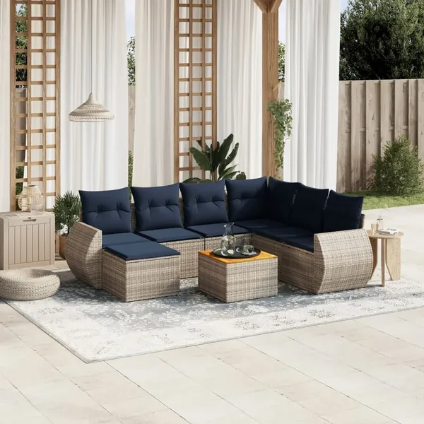 Ensemble de canapé de jardin 8 pcs avec coussins gris résine tressée