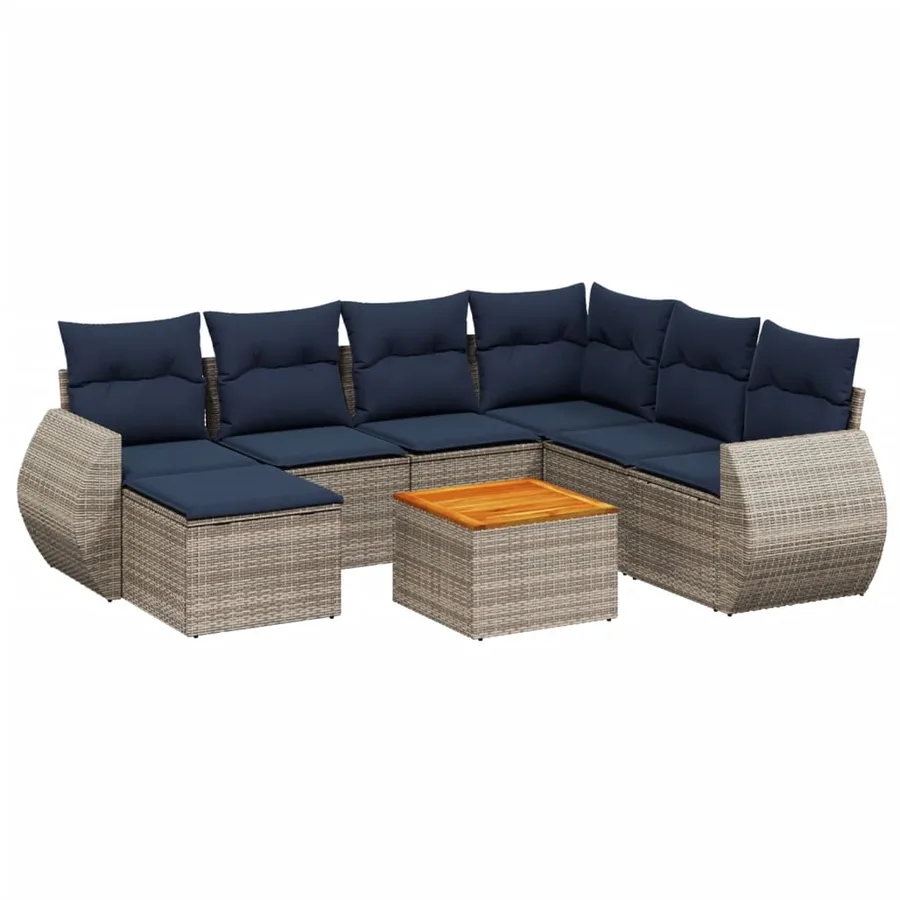 Ensemble de canapé de jardin 8 pcs avec coussins gris résine tressée - 2