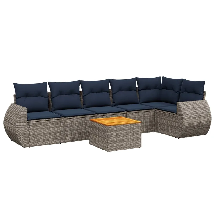 Ensemble de canapé de jardin 7 pcs avec coussins gris résine tressée - 2