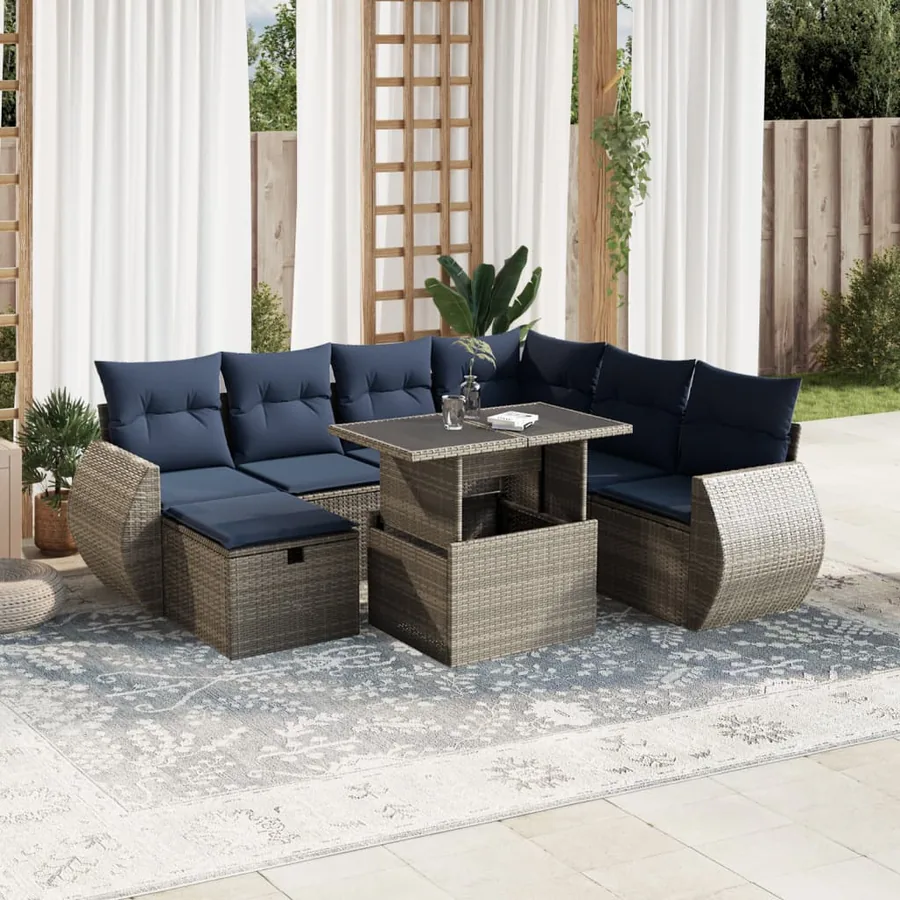 Ensemble de canapé de jardin 8 pcs avec coussins gris résine tressée