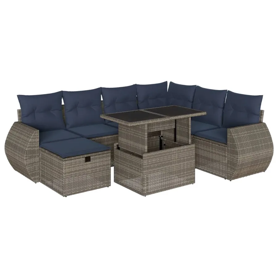 Ensemble de canapé de jardin 8 pcs avec coussins gris résine tressée - 2