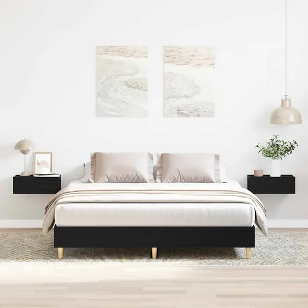 Cadre de lit Chêne noir 203 x 143 x 25 cm Bois d'ingénierie