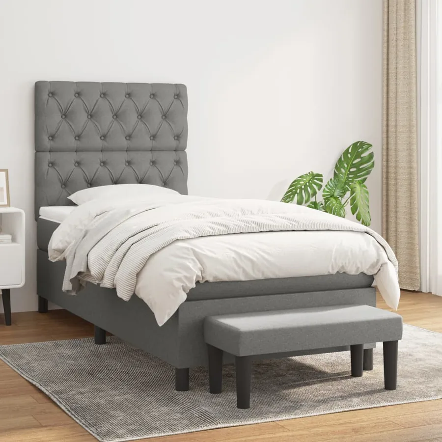 Sommier à lattes de lit avec matelas Gris foncé 80x200 cm Tissu