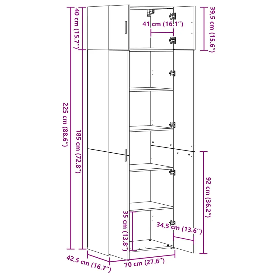 Armoire de rangement 2 pcs Bois ancien 70 x 42,5 x 225 cm - 14
