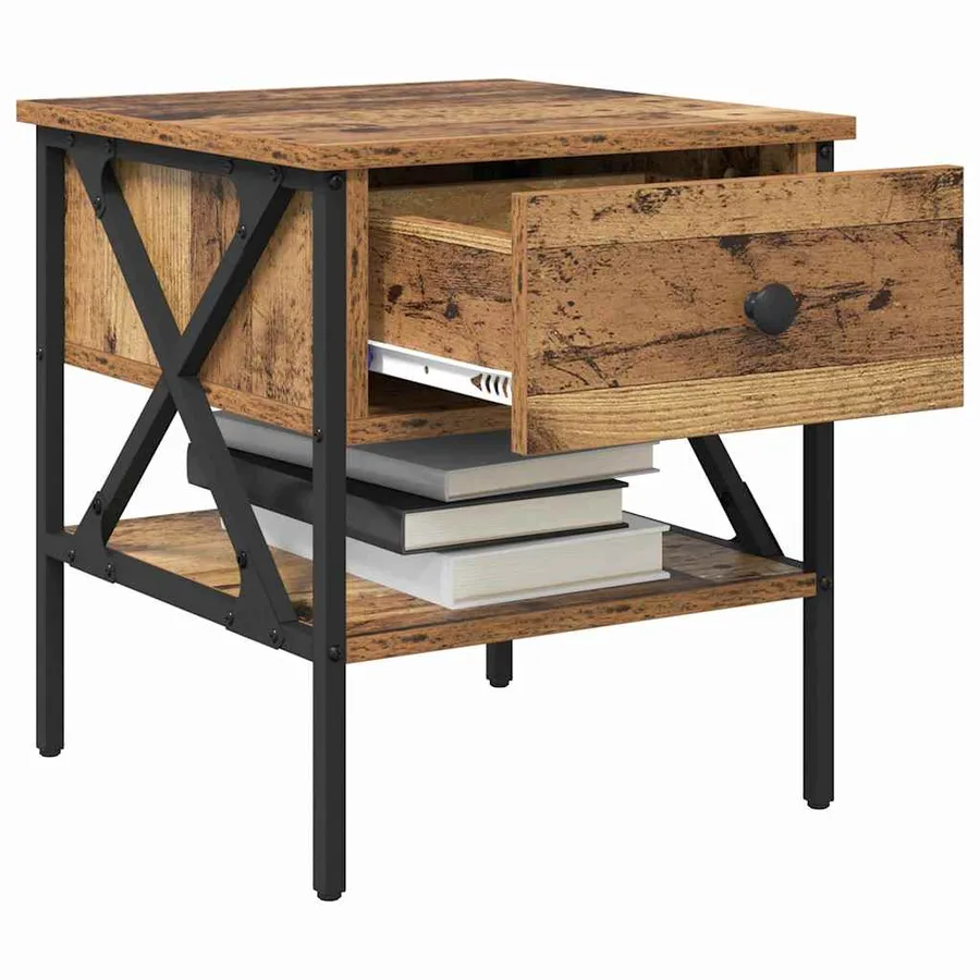 Table de chevet avec tiroir Bois ancien 40 x 42 x 45 cm - 3