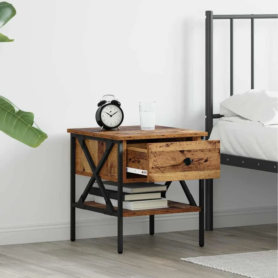 Table de chevet avec tiroir Bois ancien 40 x 42 x 45 cm - 4