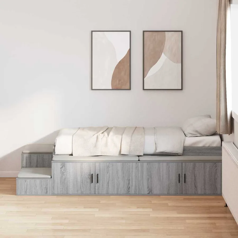 Cadre de lit avec rangement Gris Sonoma 80 cm Bois d'ingénierie