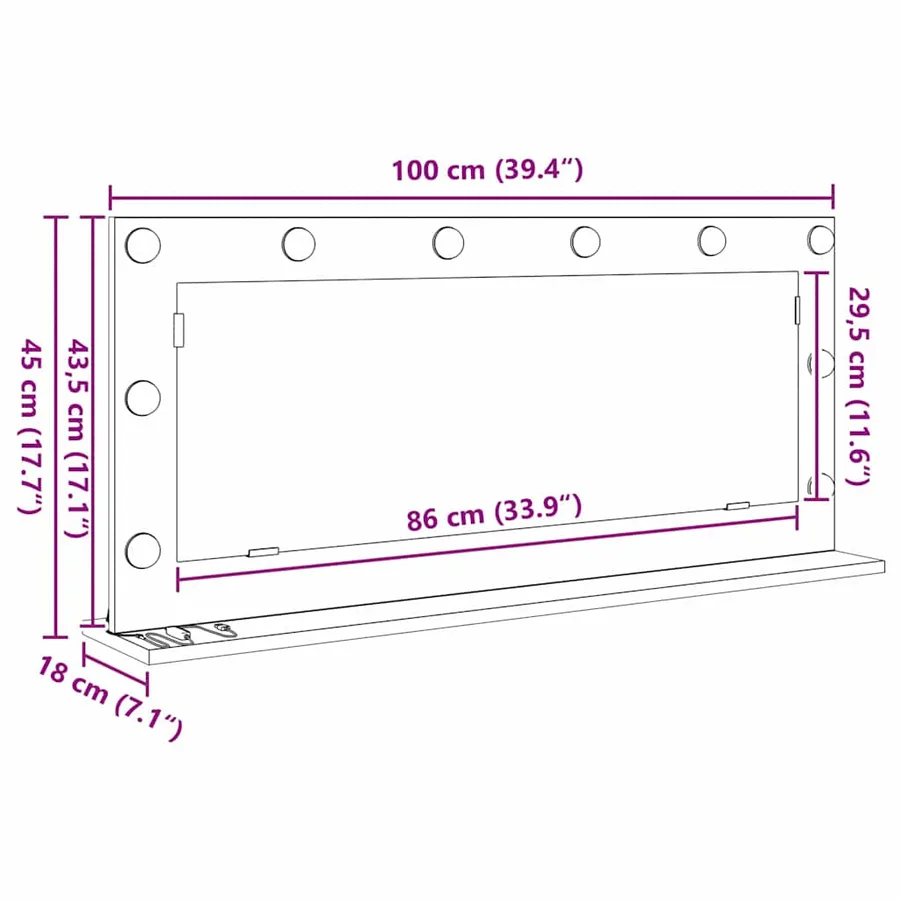 Miroir de vanité Rectangulaire Gris Sonoma 100 x 45 x 18 cm - 11
