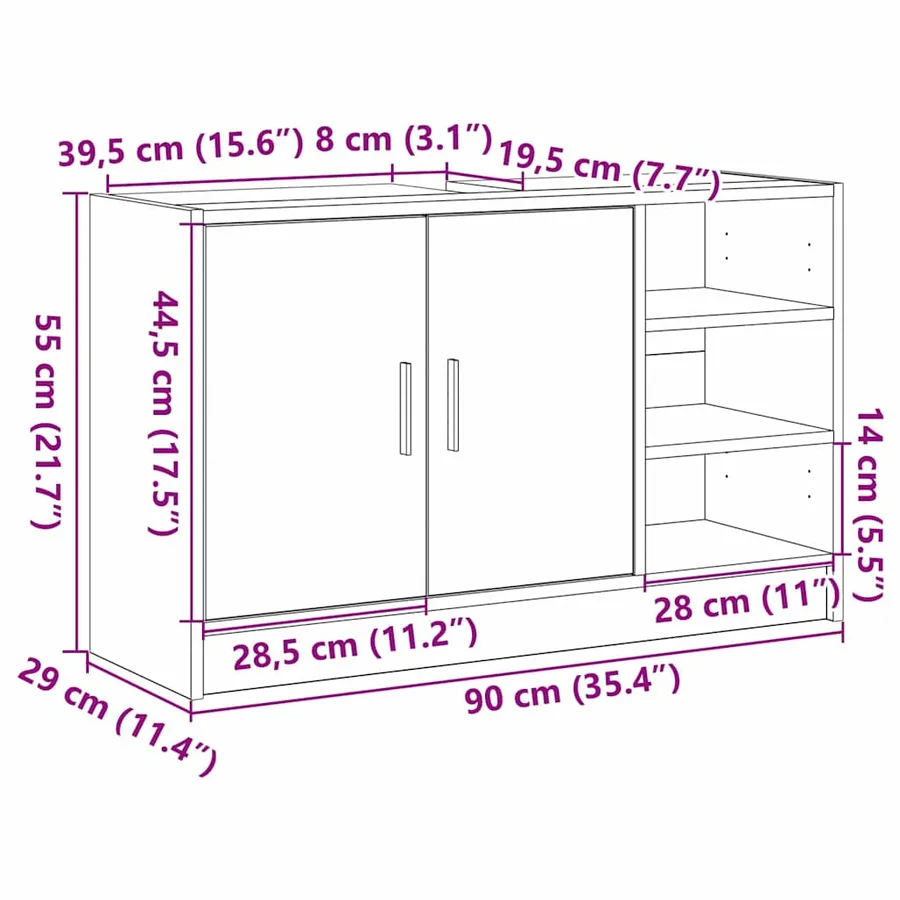 Cabinet de salle de bain Chêne artisanal 90 x 29 x 55 cm - 16