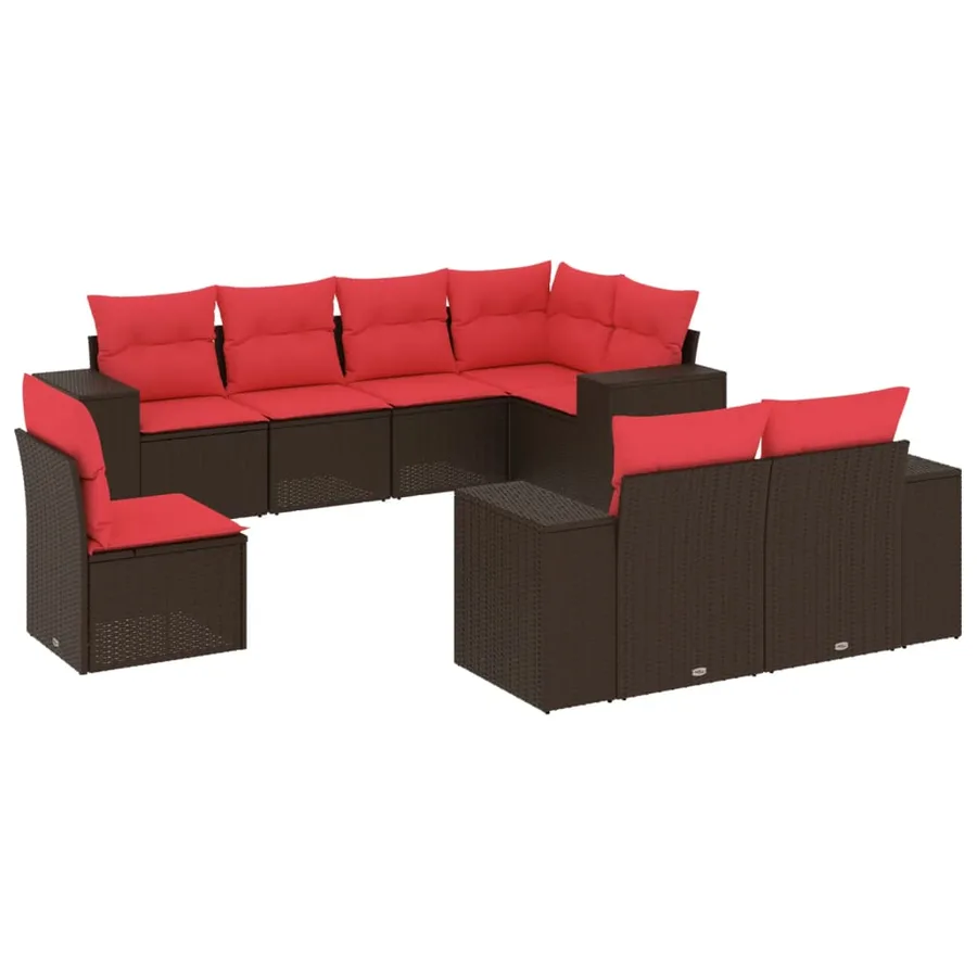 Ensemble de canapé de jardin 8 pcs avec coussins marron résine tressée - 2