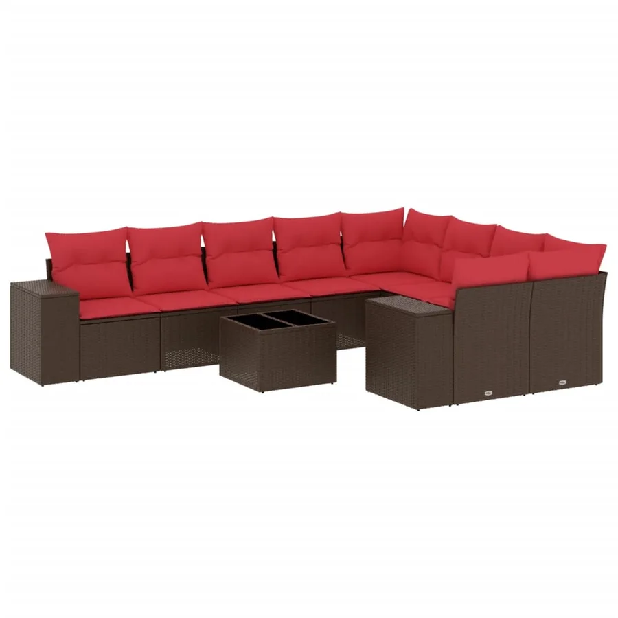 Ensemble de canapé de jardin 10 pcs avec coussins marron résine tressée - 2