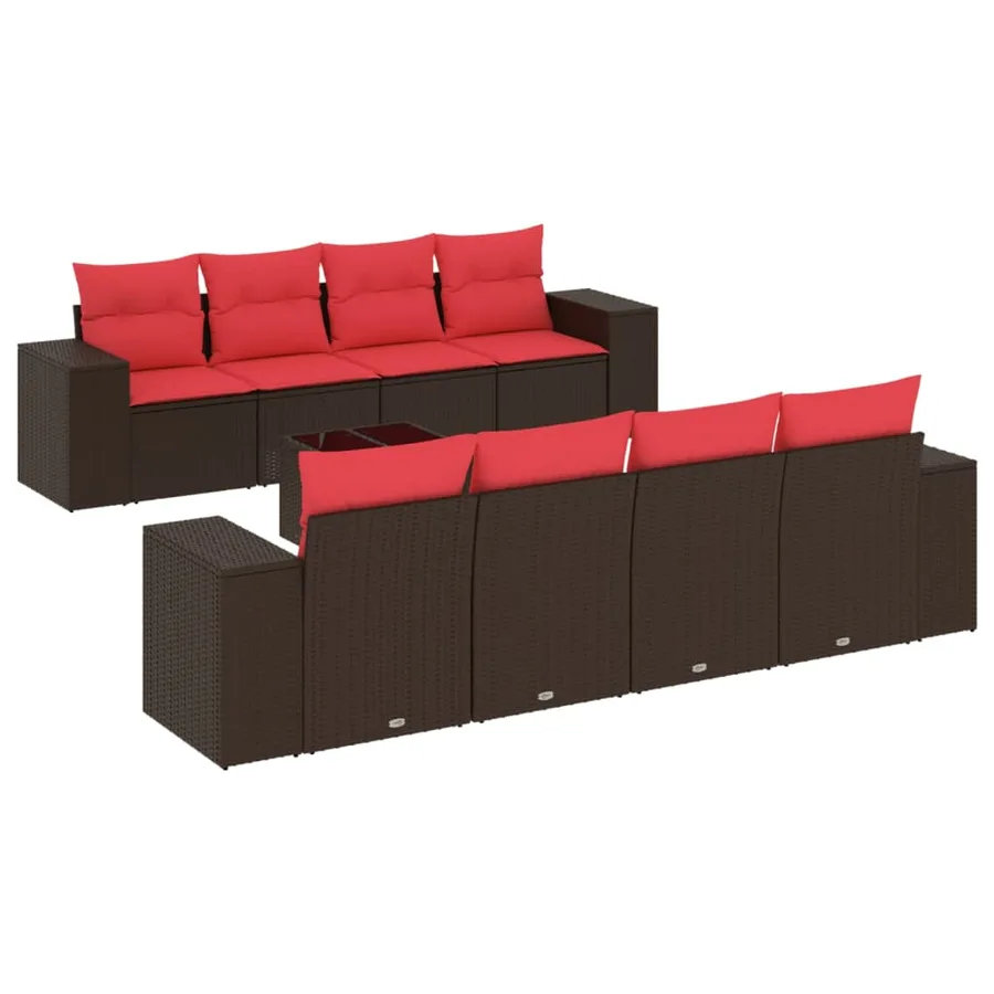Ensemble de canapé de jardin 9 pcs avec coussins marron résine tressée - 2