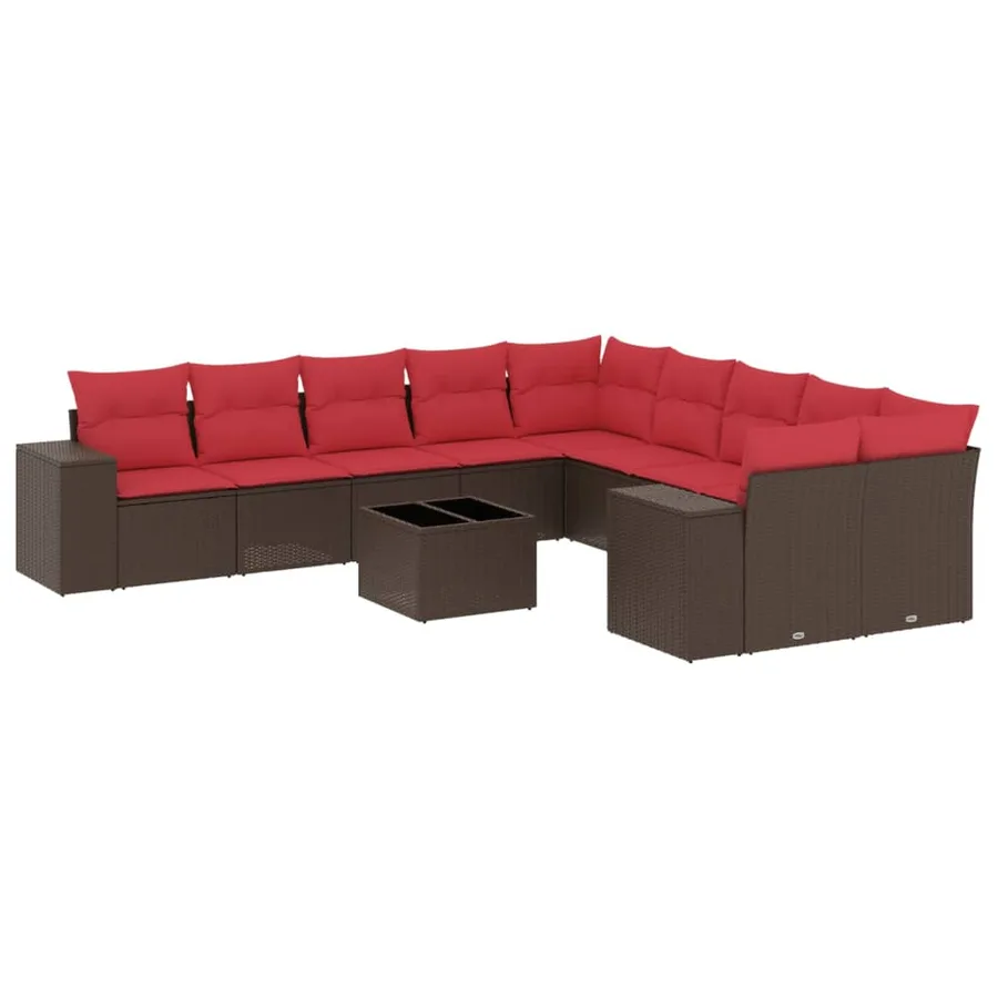Ensemble de canapé de jardin 11 pcs avec coussins marron résine tressée - 2