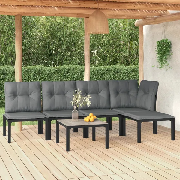 Salon de jardin 6 pcs noir et gris résine tressée
