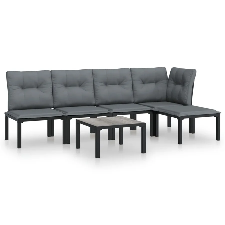 Salon de jardin 6 pcs noir et gris résine tressée - 2