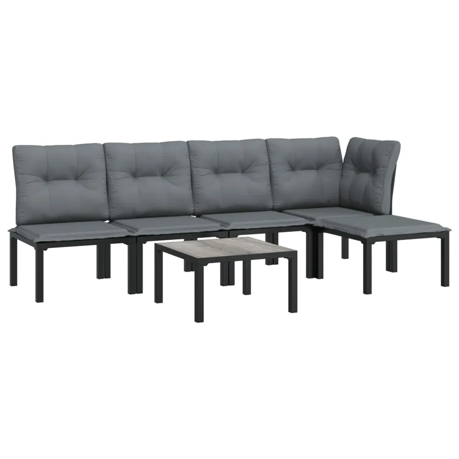 Salon de jardin 6 pcs noir et gris résine tressée - 3