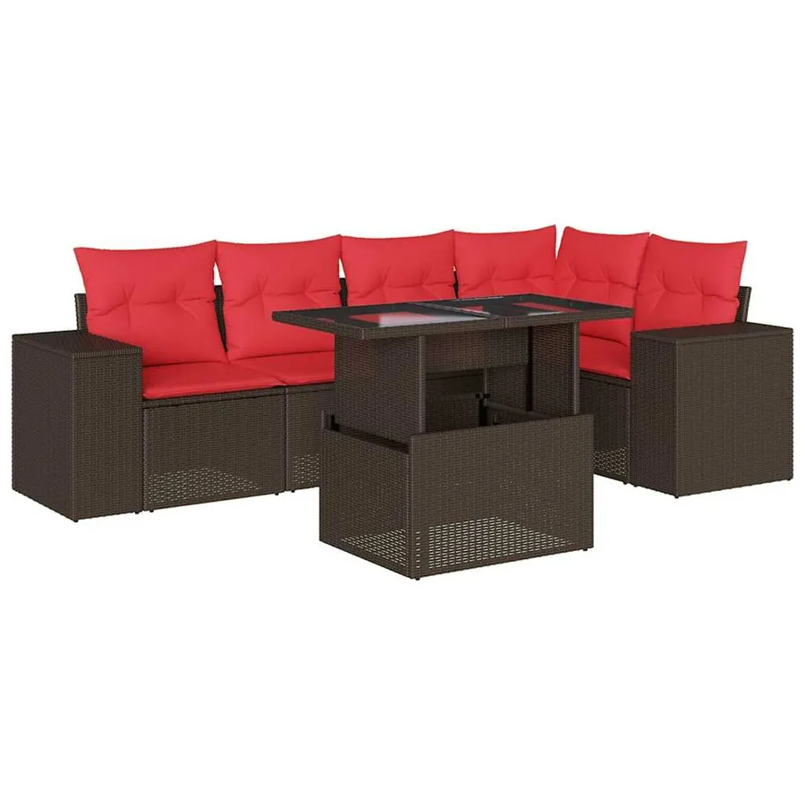 Ensemble de canapé de jardin 6 pcs avec coussins marron résine tressée - 2