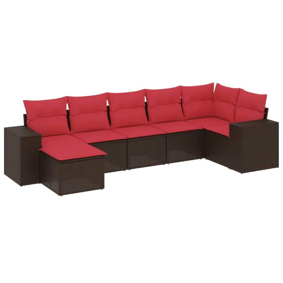 Ensemble de canapé de jardin 7 pcs avec coussins marron résine tressée - 2
