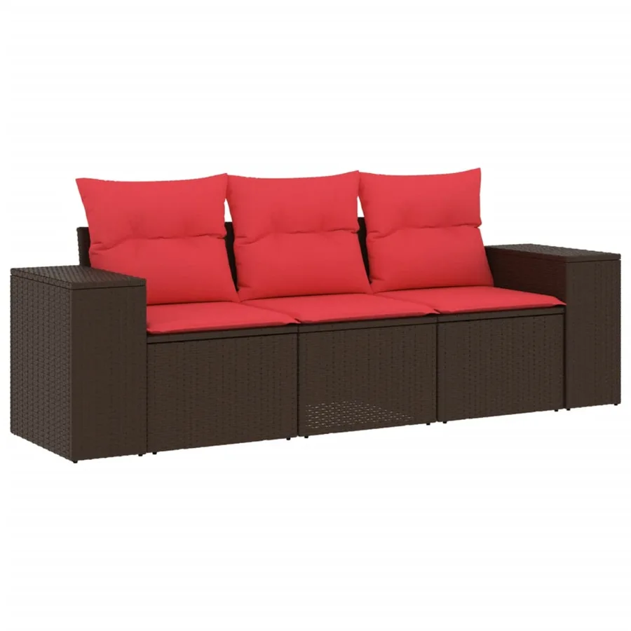Ensemble de canapé de jardin 3 pcs avec coussins marron résine tressée - 2
