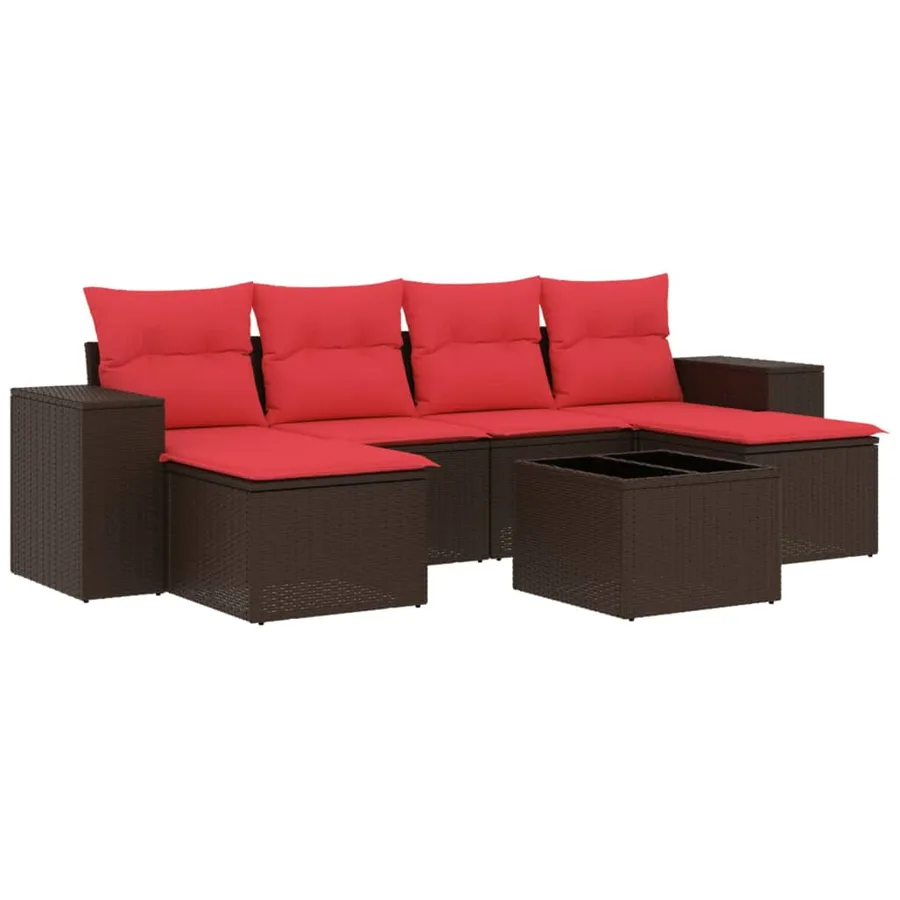 Ensemble de canapé de jardin 7 pcs avec coussins marron résine tressée - 2