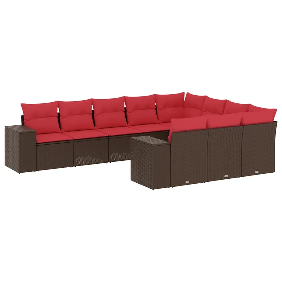 Ensemble de canapé de jardin 10 pcs avec coussins marron résine tressée - 2