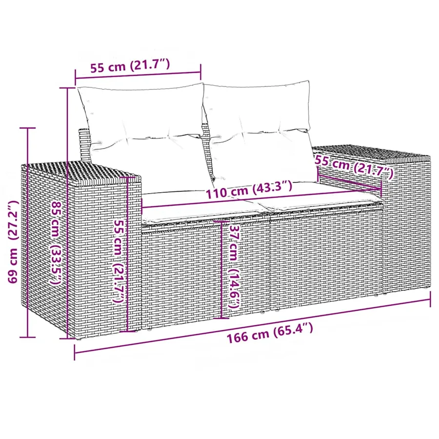 Ensemble de canapé de jardin 10 pcs avec coussins marron résine tressée - 8