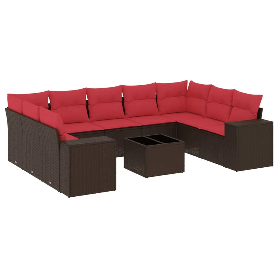 Ensemble de canapé de jardin 10 pcs avec coussins marron résine tressée - 2