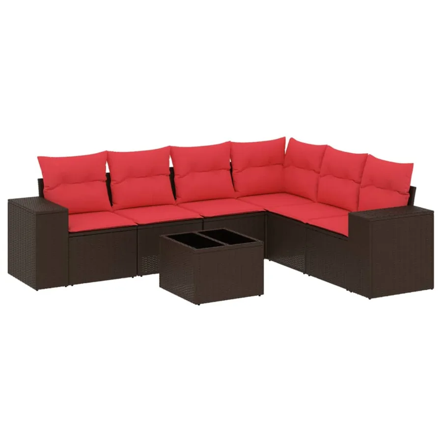 Ensemble de canapé de jardin 7 pcs avec coussins marron résine tressée - 2