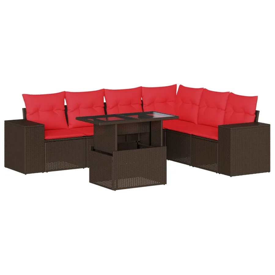 Ensemble de canapé de jardin 7 pcs avec coussins marron résine tressée - 2