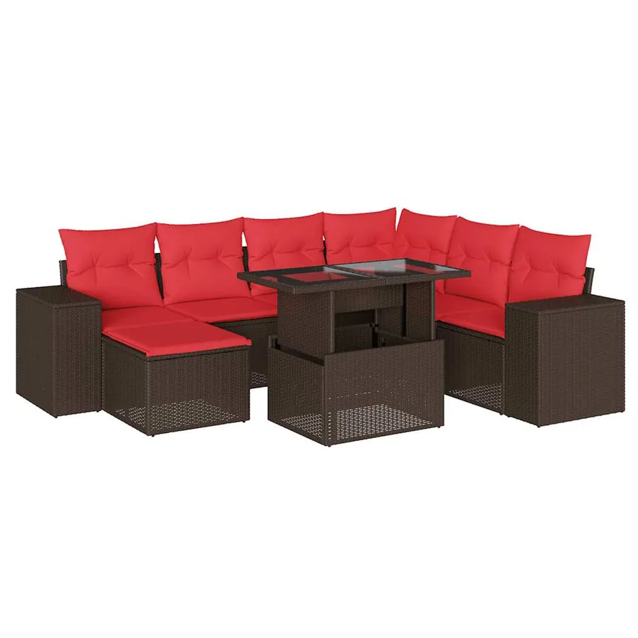 Ensemble de canapé de jardin 8 pcs avec coussins marron résine tressée - 2