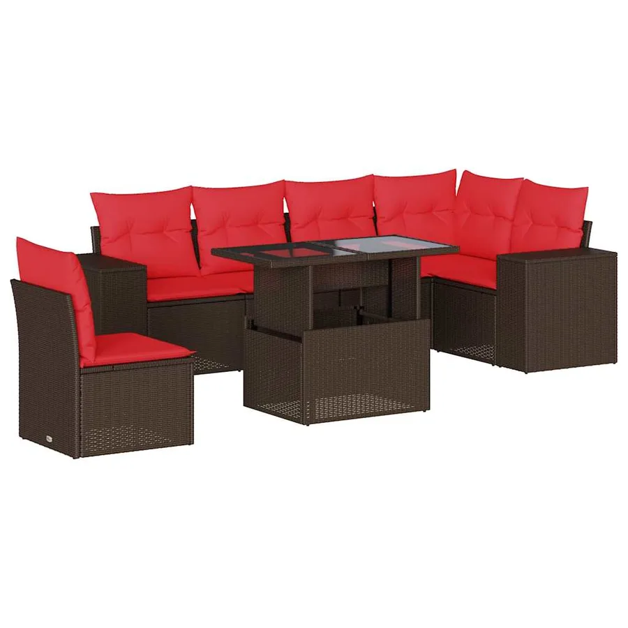Ensemble de canapé de jardin 7 pcs avec coussins marron résine tressée - 2