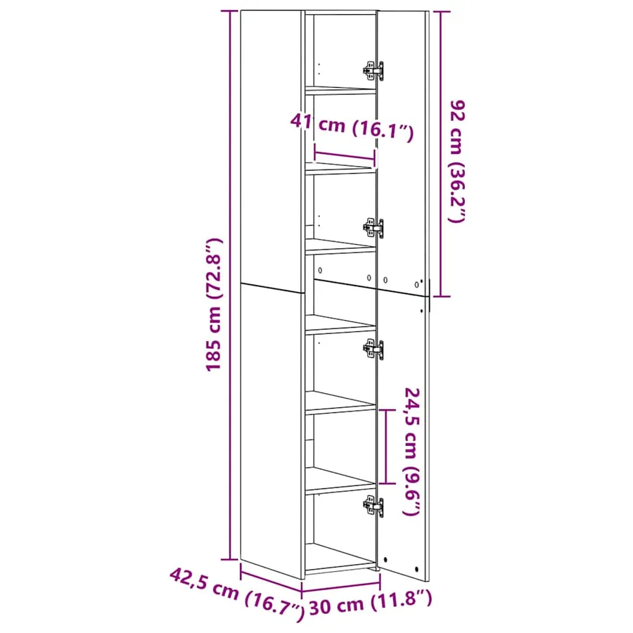 Haut Armoire Chêne noir 30 x 42,5 x 185 cm - 14
