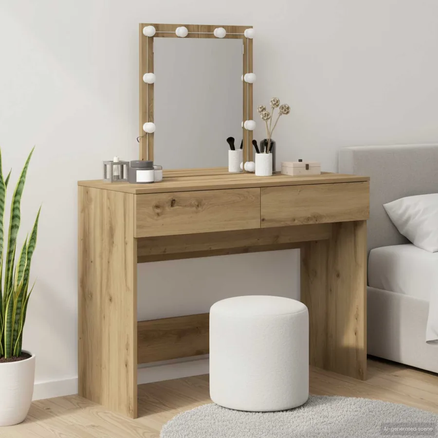 Table de Toilette avec tiroir Chêne artisanal 100 x 40 x 130 cm