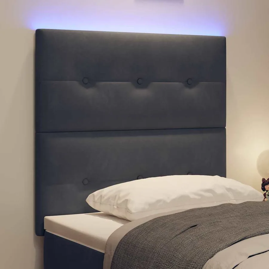 Tête de lit LED avec bandes LED Gris 90 cm Velours - 4