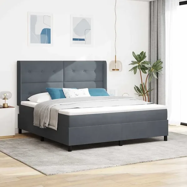Lit à ressorts avec bandes LED Gris foncé 180 x 200 cm Velours