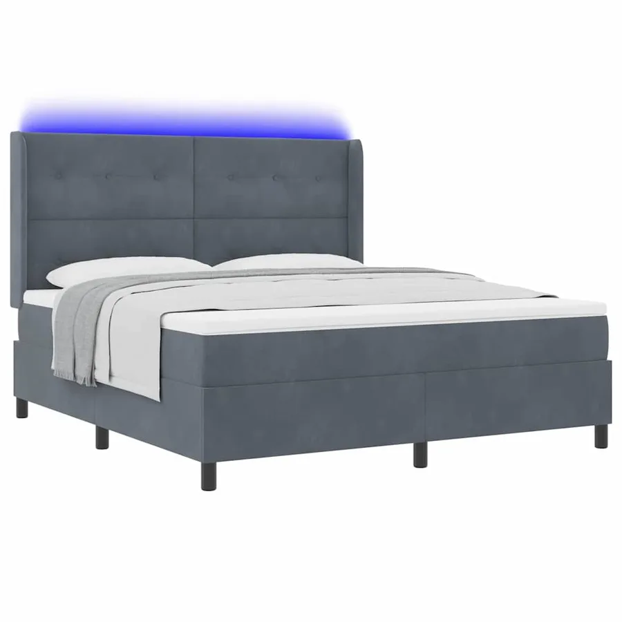 Lit à ressorts avec bandes LED Gris foncé 180 x 200 cm Velours - 3