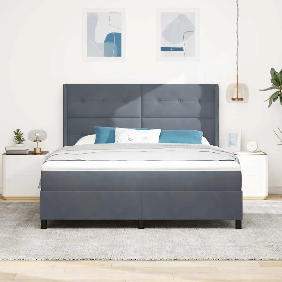 Lit à ressorts avec bandes LED Gris foncé 180 x 200 cm Velours - 4