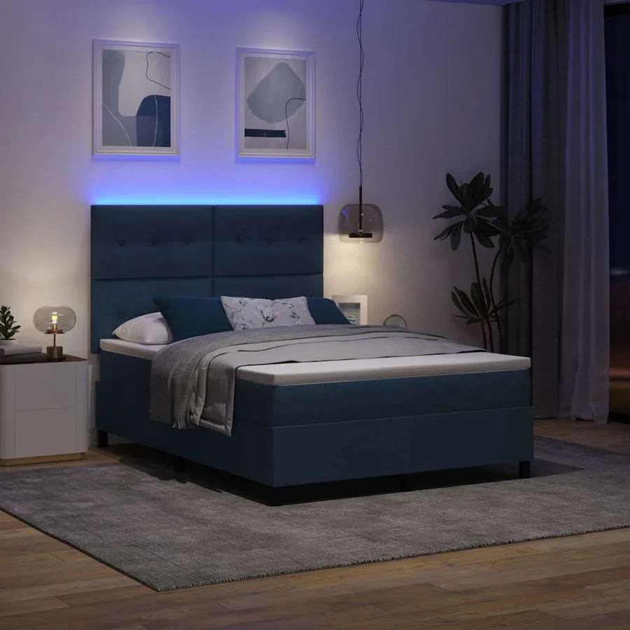 Lit à ressorts avec bandes LED Bleu 160 x 200 cm tissu - 5