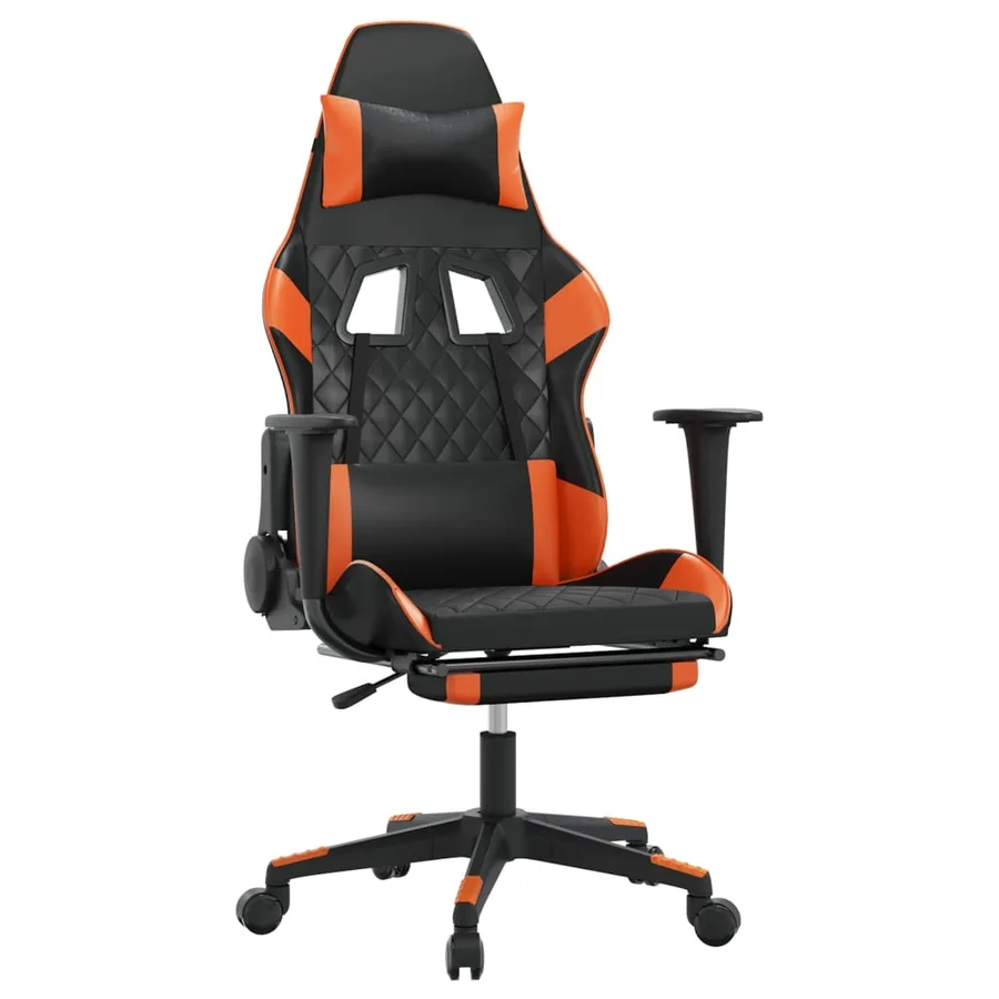 Chaise de jeu de massage et repose-pied Noir&Orange Similicuir - 2