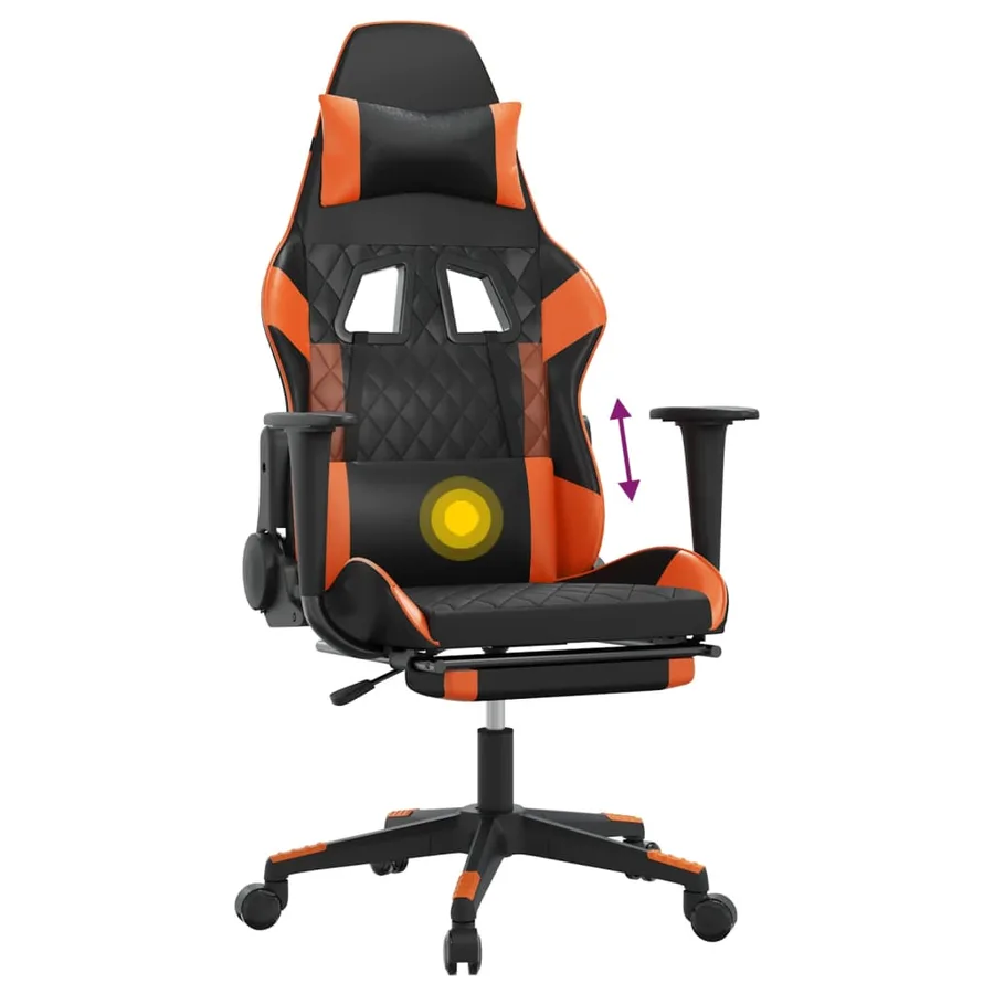 Chaise de jeu de massage et repose-pied Noir&Orange Similicuir - 8