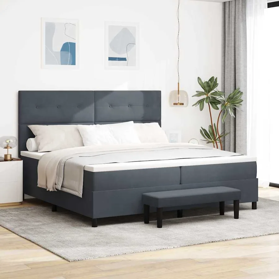 Lit à ressorts avec tête de lit Gris foncé 200 x 200 cm Velours