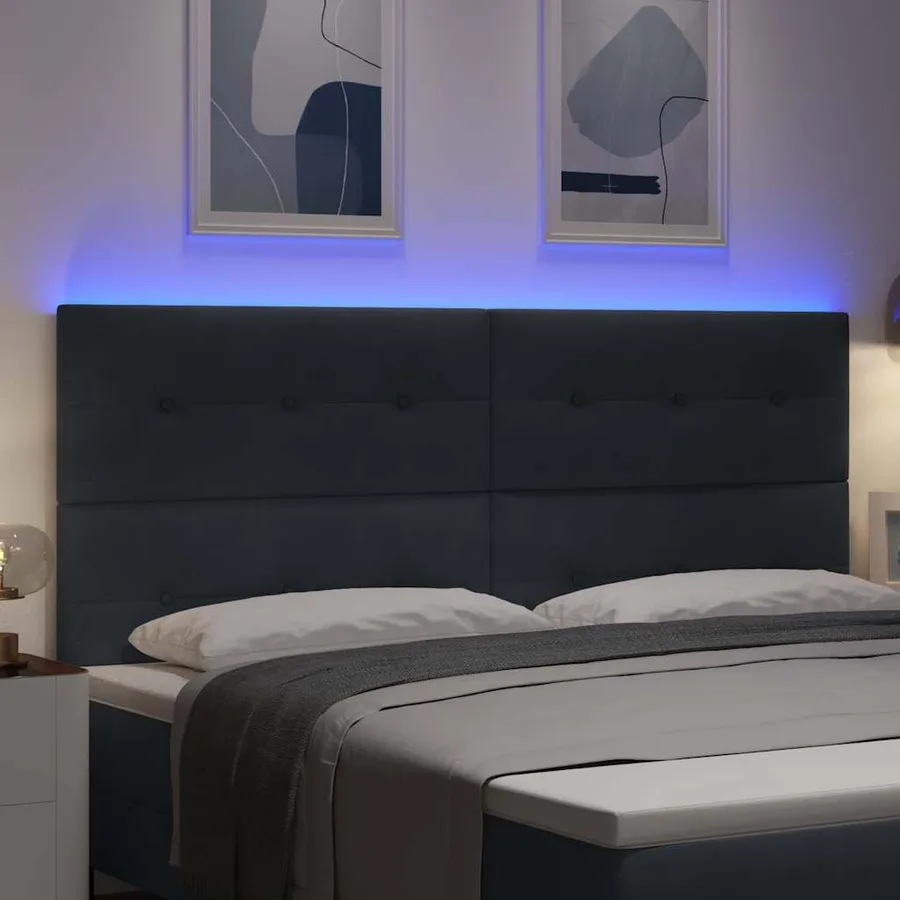 Tête de lit LED avec bandes LED Gris 200 cm Velours - 4