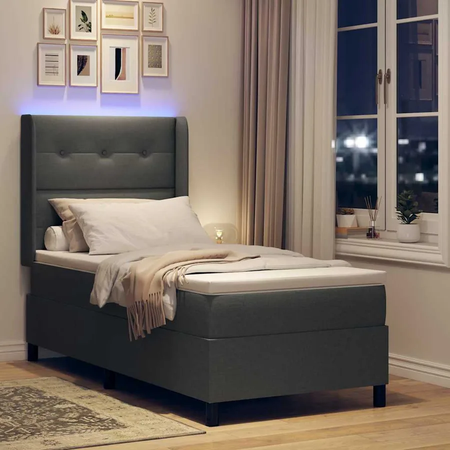 Lit à ressort LED avec tête de lit Gris clair 90 x 190 cm tissu - 5