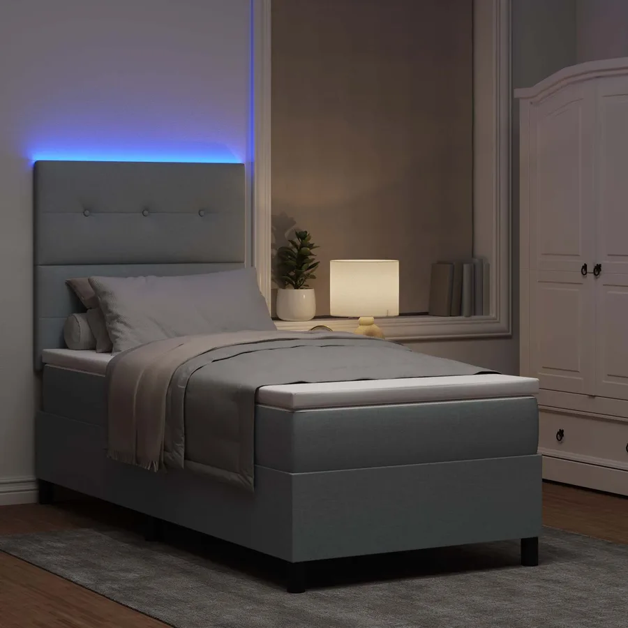 Lit à ressorts avec bandes LED Gris clair 90 x 190 cm tissu - 3