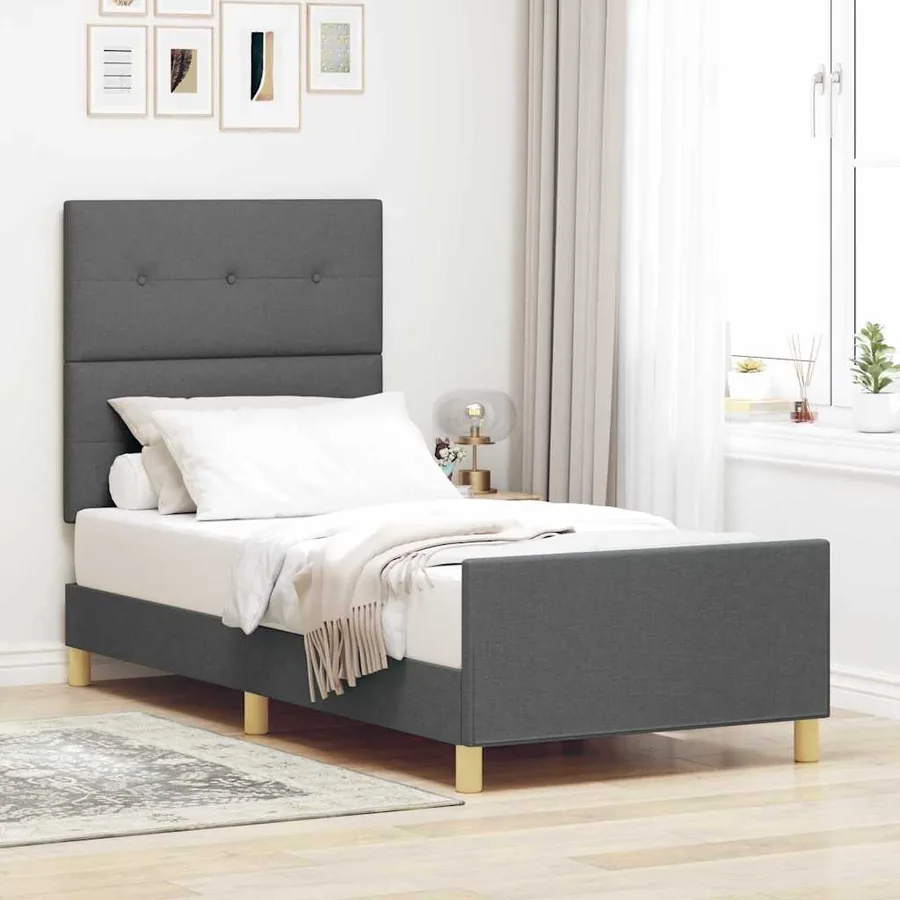 Cadre de lit avec tête de lit Gris foncé 80 x 200 cm tissu