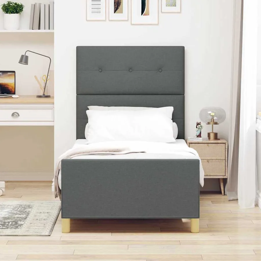 Cadre de lit avec tête de lit Gris foncé 80 x 200 cm tissu - 3