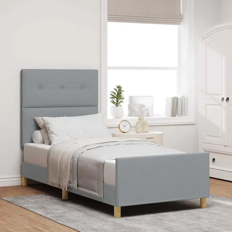 Cadre de lit avec tête de lit Gris clair 90 x 190 cm tissu